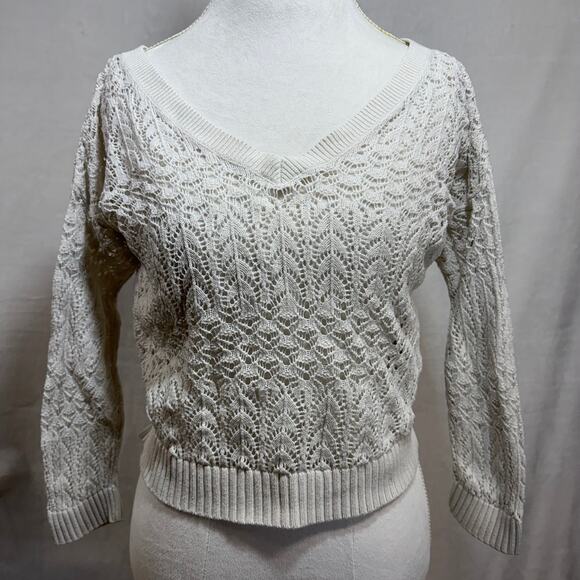 Hollister Small Open Knit White V-Neck Sweater Knit Stretch Beach Summer Coverup - Picture 1 of 11